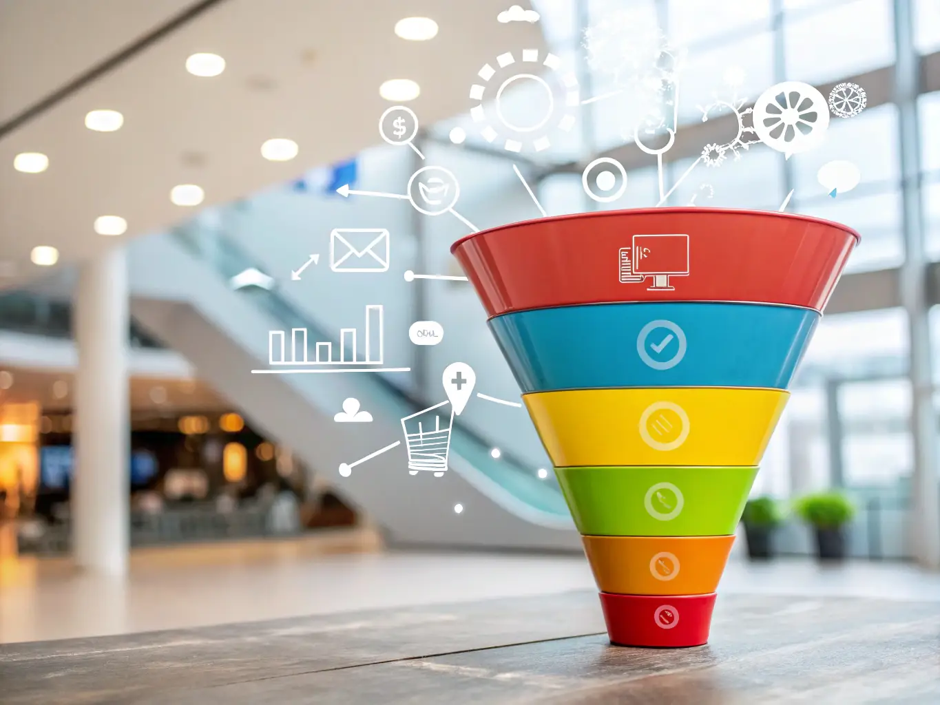 A visual representation of a sales funnel, highlighting how Titaneer.ai's SaaS solutions can improve conversion rates at each stage of the funnel, from lead generation to customer acquisition.
