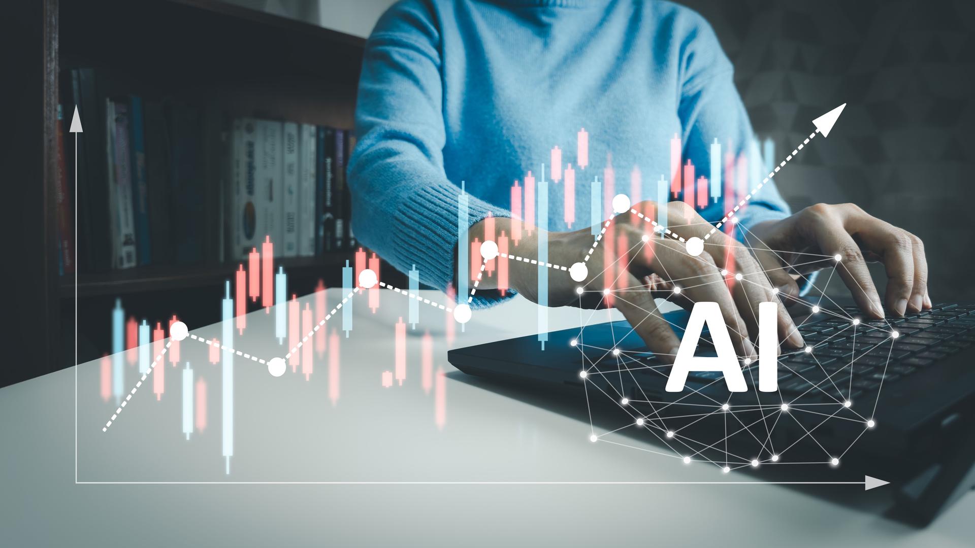 AI technology, Artificial Intelligence, forecast stock or trend of economy, analyzing the growth of the stock market, robotic learning machine for financial