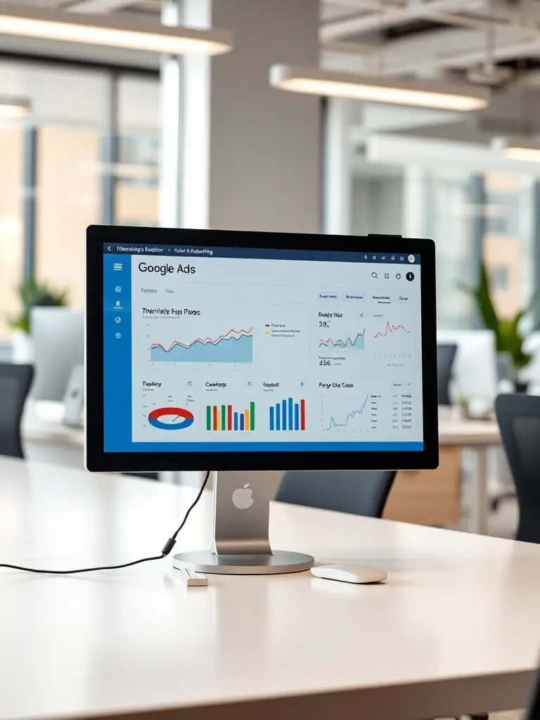 A close-up shot of a Google Ads dashboard displaying successful campaign metrics, highlighting keywords, click-through rates, and conversion data, used to illustrate Titaneer's expertise in Google Ads management.