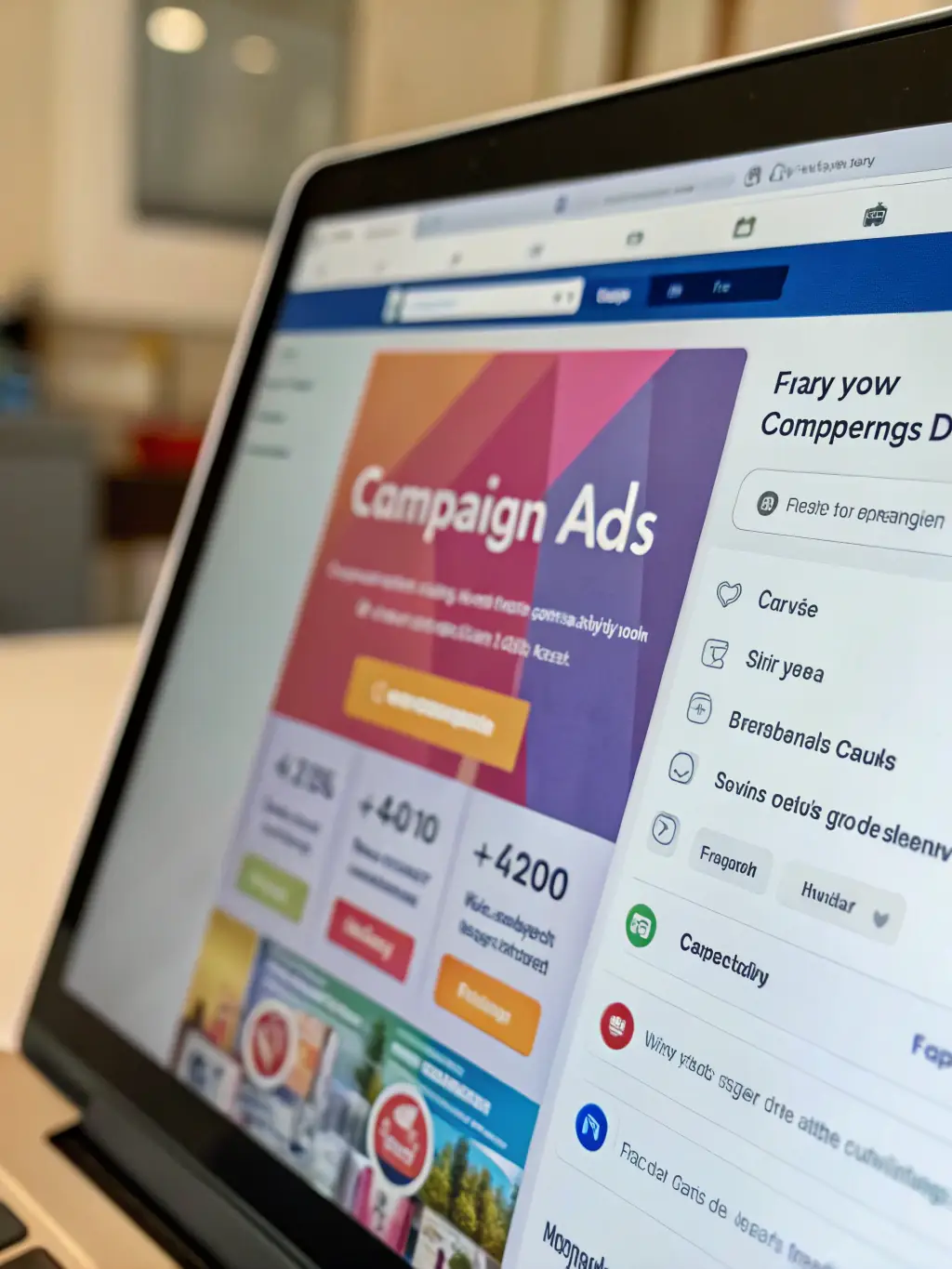 An image of a Facebook Ads Manager interface showing a well-structured ad campaign with various ad sets, targeting options, and creative variations, used to demonstrate Titaneer's proficiency in Facebook Ads.