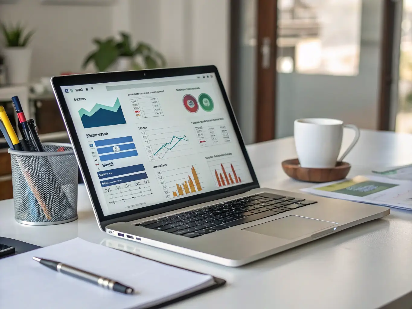 A professional monitoring online reviews and mentions of a company on a laptop, showcasing the proactive approach to reputation management.