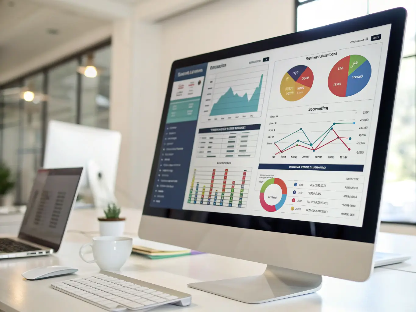 A dashboard displays real-time data insights generated by AI-driven analytics, highlighting key performance indicators and trends.